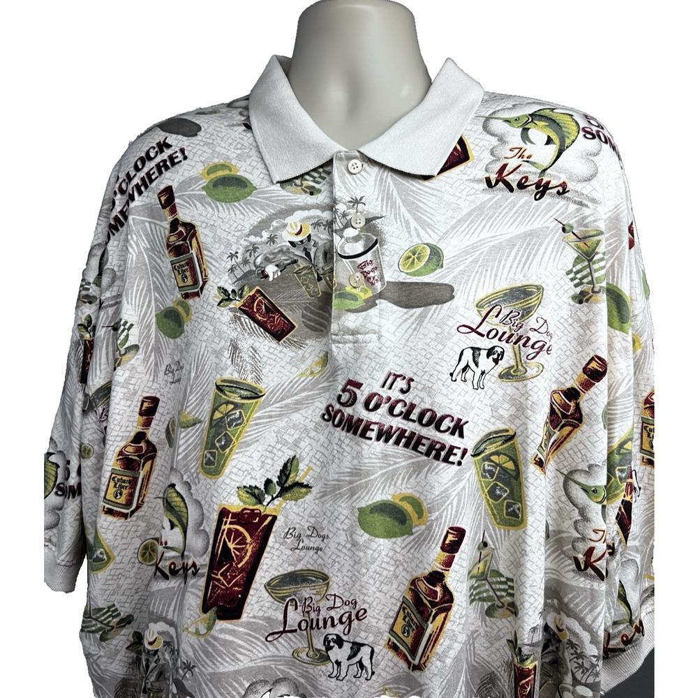 Big Dogs Men All Over Print Polo Shirt 3X Tiki Cocktails Its 5 O'Clock Somewhere - Picture 4 of 7